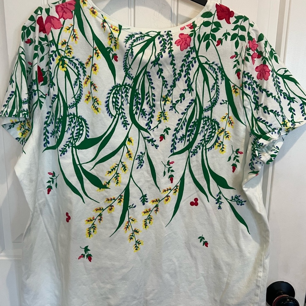 Talbots 2X White Floral Vine Short Sleeve Tee - Picture 3 of 7